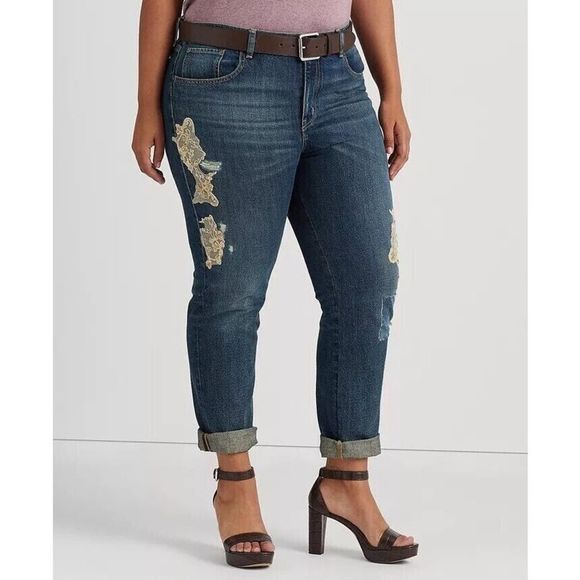 Lauren Ralph Lauren Womens Plus Sz 20W Lace Patchwork Relaxed Tapered Jeans $205 - Picture 9 of 9